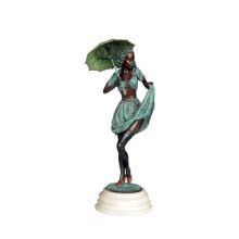 Female Figure Bronze Sculpture Umberlla Lady Home Decor Brass Statue TPE-556